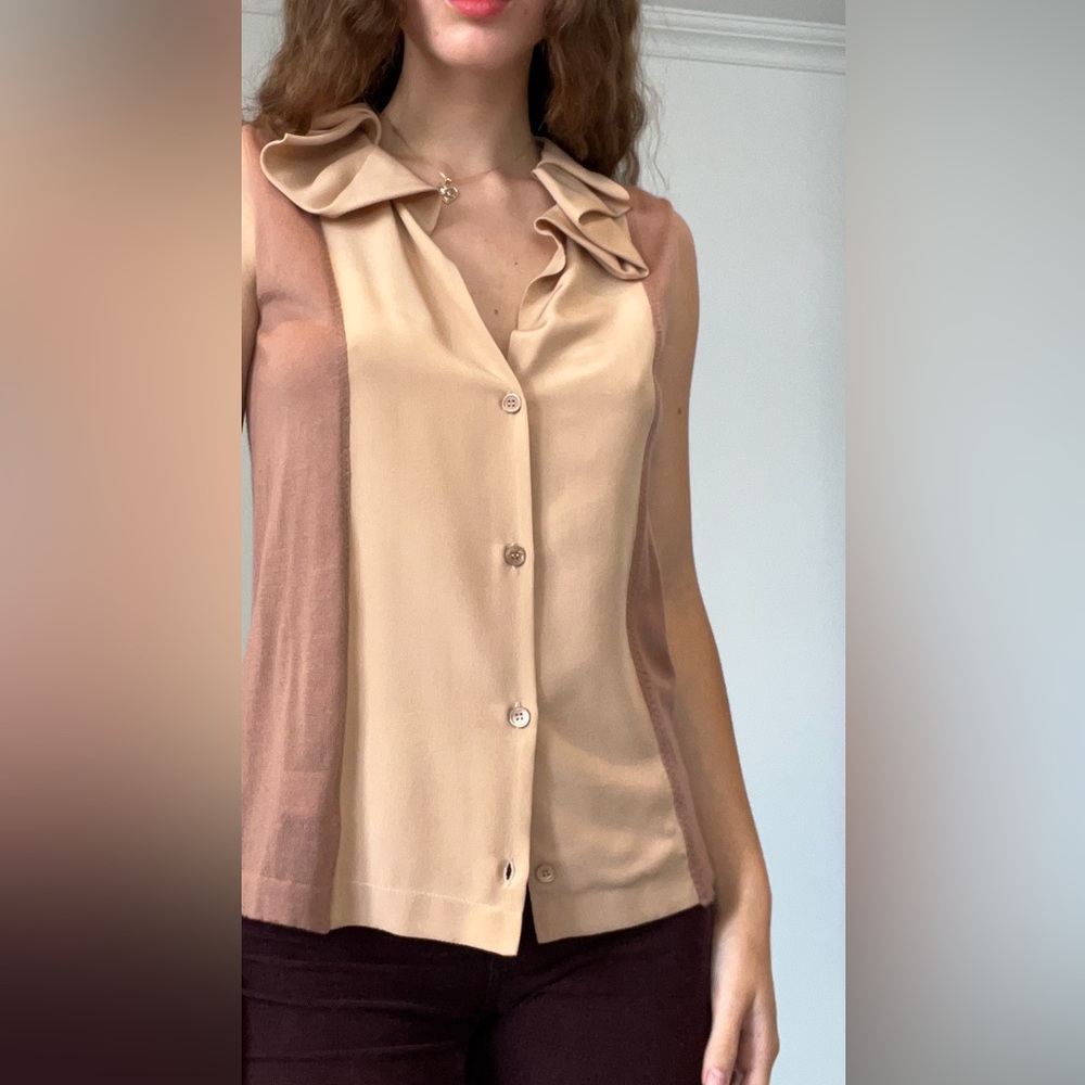 Marni NWOT vintage designer cashmere+silk sleeveless top.Silk collar.Sz38 4 US)